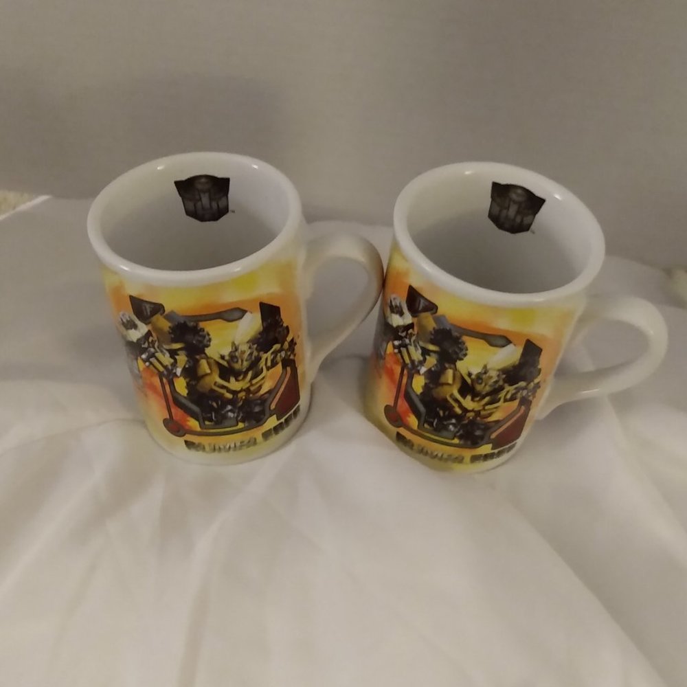 2-HASBRO 2009 TRANSFORMERS OPTIMUS BUMBLEBEE COFFEE CUPS REVENGE OF THE FALL